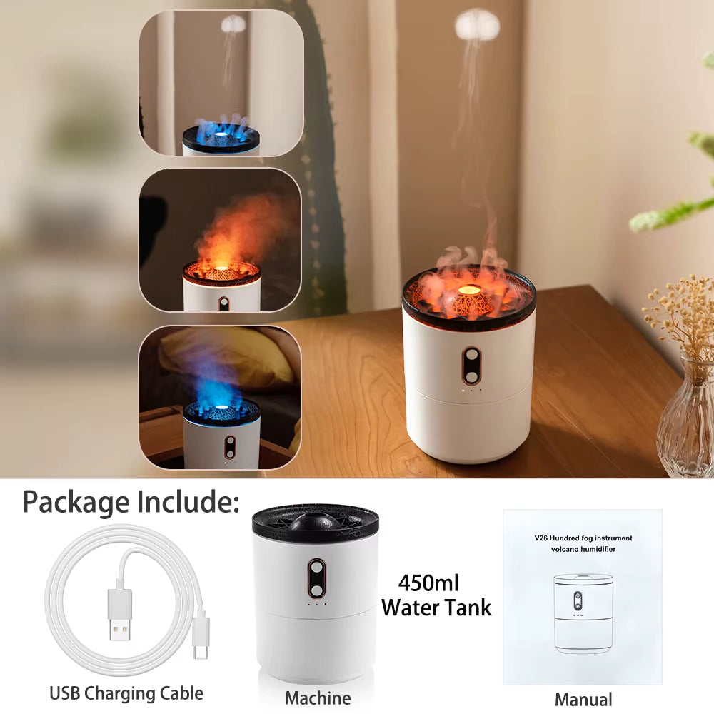 Flame Volcano Air Humidifier Fire Aroma Diffuser Ultrasonic Mist Maker Essential Oil Jellyfish Diffuser Fragrance for Home Room