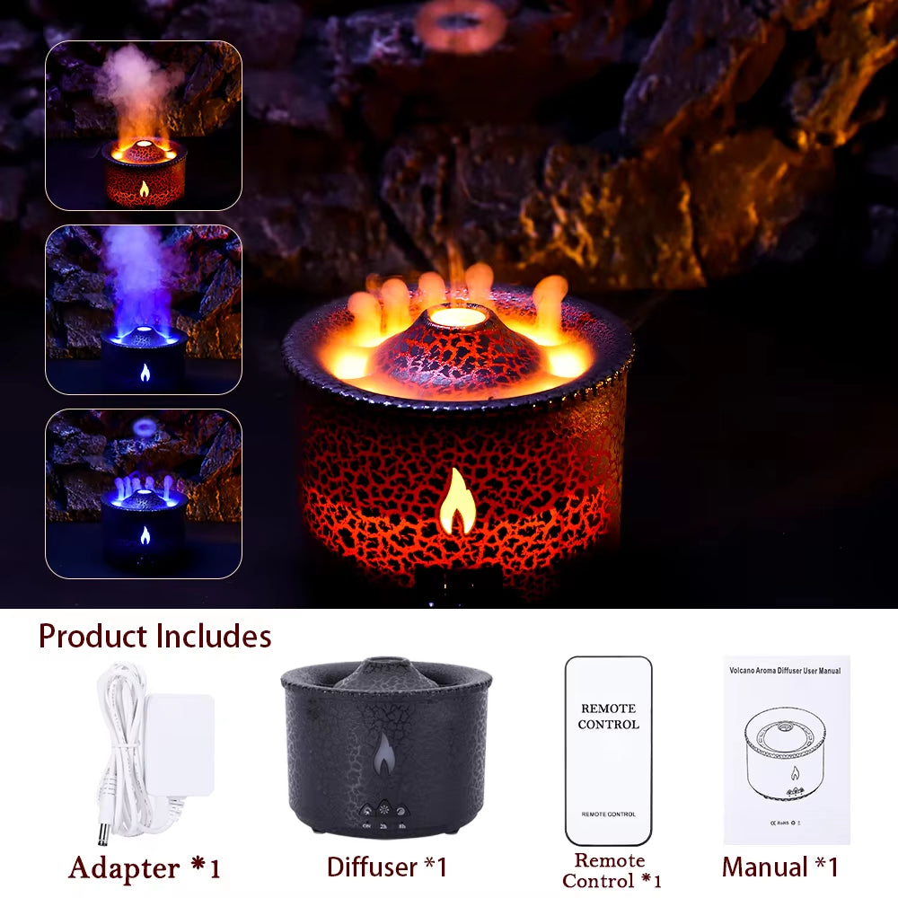 Flame Volcano Air Humidifier Fire Aroma Diffuser Ultrasonic Mist Maker Essential Oil Jellyfish Diffuser Fragrance for Home Room