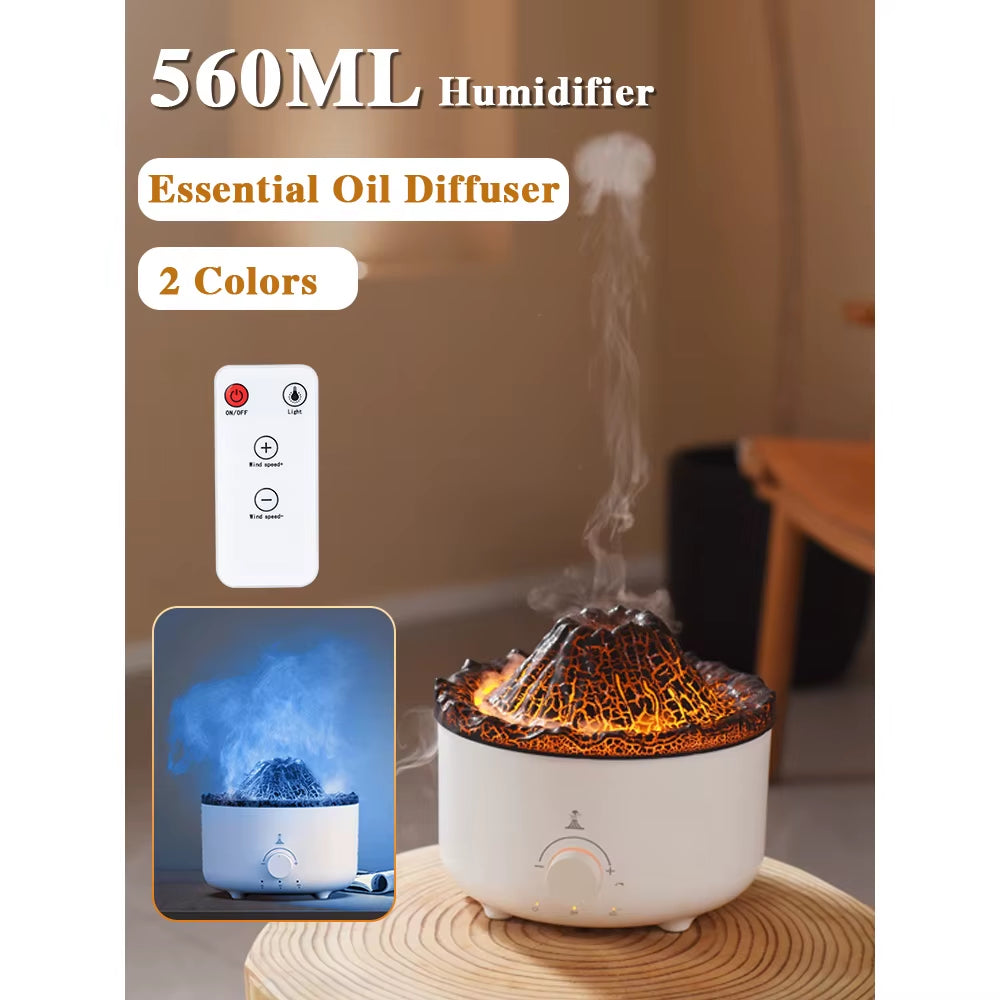 Flame Volcano Air Humidifier Fire Aroma Diffuser Ultrasonic Mist Maker Essential Oil Jellyfish Diffuser Fragrance for Home Room